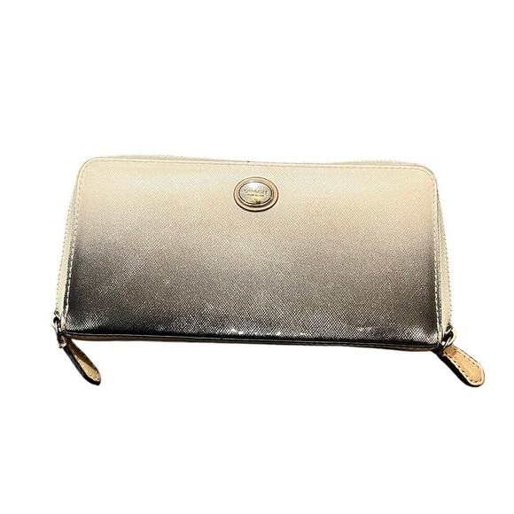 Coach‎ Peyton Ombre Accordion Wallet Zip Silver Charcoal Womens Bag - Picture 1 of 9